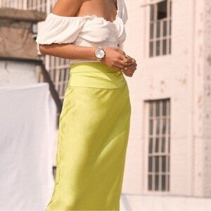 Free People Normani Sunflower yellow midi Satin Skirt 10